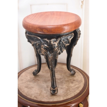 Żeliwny Stolik z Drewnianym Blatem - Stół Kwietnik - Słoń Słonie