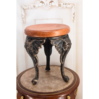 Żeliwny Stolik z Drewnianym Blatem - Stół Kwietnik - Słoń Słonie