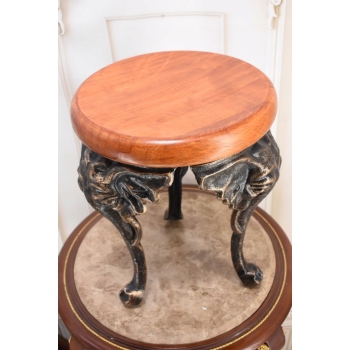 Żeliwny Stolik z Drewnianym Blatem - Stół Kwietnik - Słoń Słonie