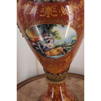 Porcelanowa Czerwona Waza Amfora GRAJĄCE AMORY - Porcelana + Brąz 78cm