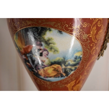 Porcelanowa Czerwona Waza Amfora GRAJĄCE AMORY - Porcelana + Brąz 78cm