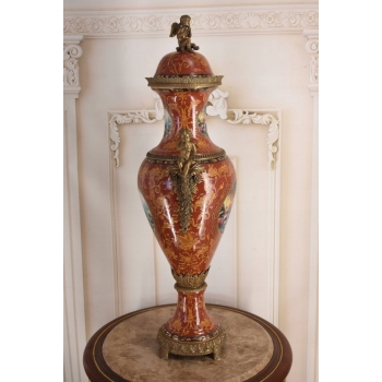 Porcelanowa Czerwona Waza Amfora GRAJĄCE AMORY - Porcelana + Brąz 78cm