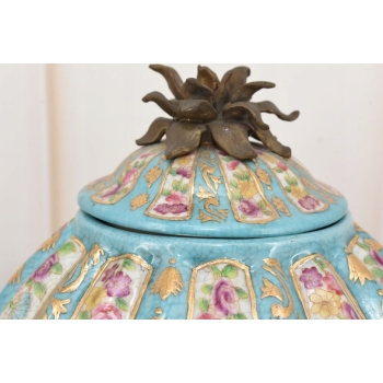 Porcelanowa Szkatuła Bomboniera – Okuta Brązem – Złocona Sygnowana