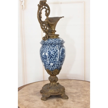 Niebieska Porcelanowa Karafka - Porcelana + Brąz - Prezent - Kwiaty