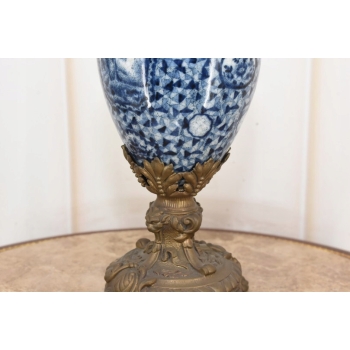 Niebieska Porcelanowa Karafka - Porcelana + Brąz - Prezent - Kwiaty