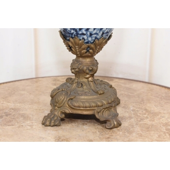 Niebieska Porcelanowa Karafka - Porcelana + Brąz - Prezent - Kwiaty