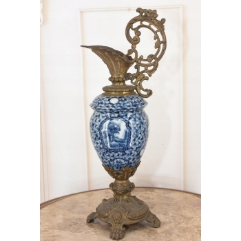 Niebieska Porcelanowa Karafka - Porcelana + Brąz - Prezent - Kwiaty