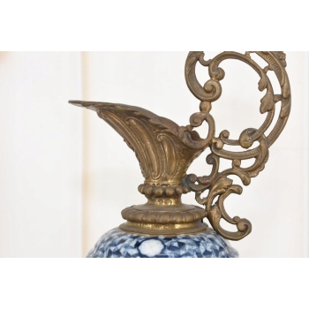 Niebieska Porcelanowa Karafka - Porcelana + Brąz - Prezent - Kwiaty