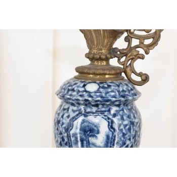 Niebieska Porcelanowa Karafka - Porcelana + Brąz - Prezent - Kwiaty