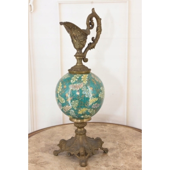 Zielona Porcelanowa Karafka - Porcelana + Brąz - Prezent - Kwiaty