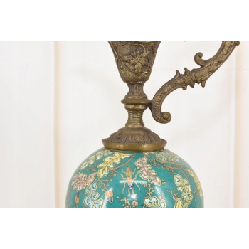 Zielona Porcelanowa Karafka - Porcelana + Brąz - Prezent - Kwiaty