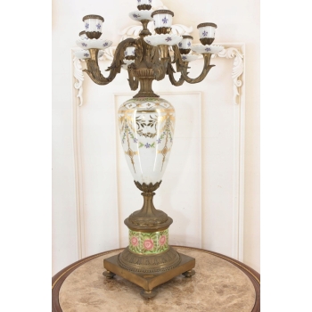 Pałacowy Świecznik z Porcelany - Prezent - Porcelana + Brąz - 7 ramienny