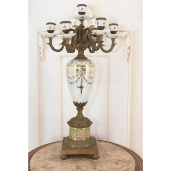 Pałacowy Świecznik z Porcelany - Prezent - Porcelana + Brąz - 7 ramienny