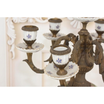 Pałacowy Świecznik z Porcelany - Prezent - Porcelana + Brąz - 7 ramienny