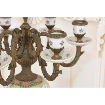 Pałacowy Świecznik z Porcelany - Prezent - Porcelana + Brąz - 7 ramienny
