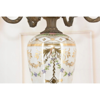 Pałacowy Świecznik z Porcelany - Prezent - Porcelana + Brąz - 7 ramienny