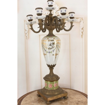 Pałacowy Świecznik z Porcelany - Prezent - Porcelana + Brąz - 7 ramienny