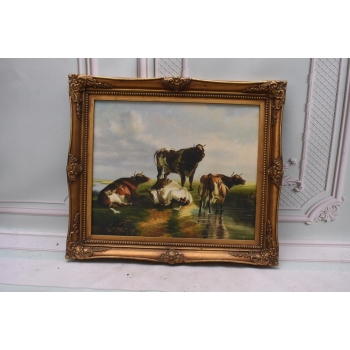 Krowy na PAstwisku - Krowa - Złota Rama - Obraz Olejny 71x61