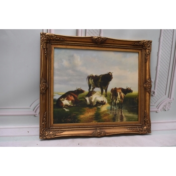 Krowy na PAstwisku - Krowa - Złota Rama - Obraz Olejny 71x61