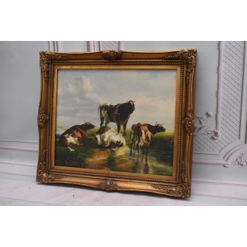 Krowy na PAstwisku - Krowa - Złota Rama - Obraz Olejny 71x61