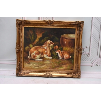 Rodzina Królików - Królik - Złota Rama - Obraz Olejny 71x61
