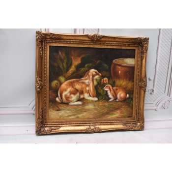 Rodzina Królików - Królik - Złota Rama - Obraz Olejny 71x61