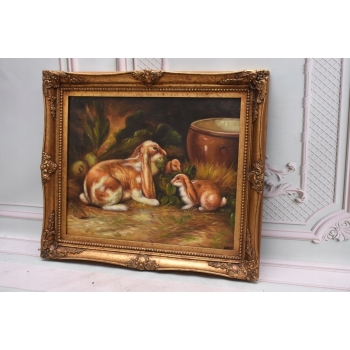 Rodzina Królików - Królik - Złota Rama - Obraz Olejny 71x61