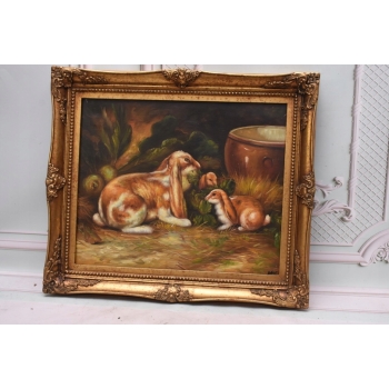Rodzina Królików - Królik - Złota Rama - Obraz Olejny 71x61