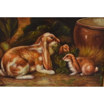 Rodzina Królików - Królik - Złota Rama - Obraz Olejny 71x61