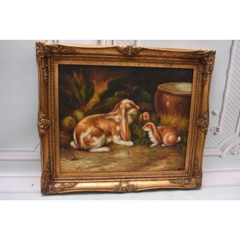 Rodzina Królików - Królik - Złota Rama - Obraz Olejny 71x61