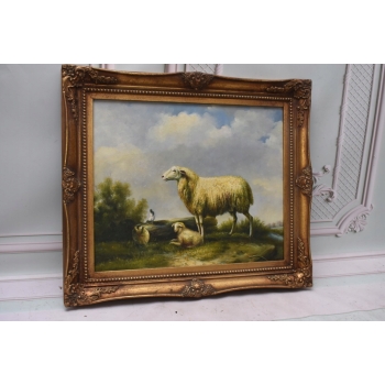 Rodzina Owiec - Owca - Złota Rama - Obraz Olejny 71x61