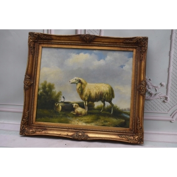 Rodzina Owiec - Owca - Złota Rama - Obraz Olejny 71x61