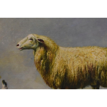 Rodzina Owiec - Owca - Złota Rama - Obraz Olejny 71x61