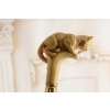 Laska Spacerowa Drewno + Brąz + Masa - Kot Kotek - Solidna - Prezent