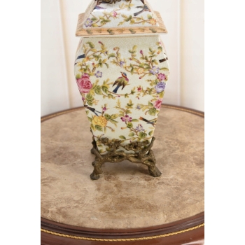 Porcelanowa Amfora - Puchar Waza - Porcelana + Brąz - Ptaszek