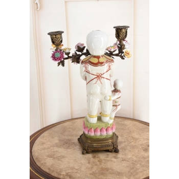 Świecznik z Brązu Postaciowy + Porcelana - Chińczyk - Mocna Rzeźba