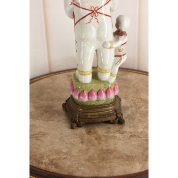Świecznik z Brązu Postaciowy + Porcelana - Chińczyk - Mocna Rzeźba