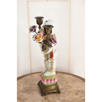 Świecznik z Brązu Postaciowy + Porcelana - Chińczyk - Mocna Rzeźba