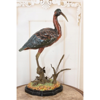 Porcelanowa CZapla na Gałęzi - Malowana Porcelana Okuta Brązem