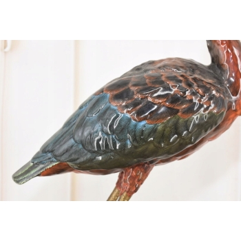 Porcelanowa CZapla na Gałęzi - Malowana Porcelana Okuta Brązem