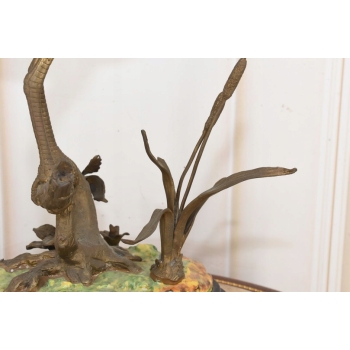 Porcelanowa CZapla na Gałęzi - Malowana Porcelana Okuta Brązem