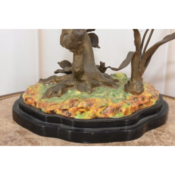 Porcelanowa CZapla na Gałęzi - Malowana Porcelana Okuta Brązem