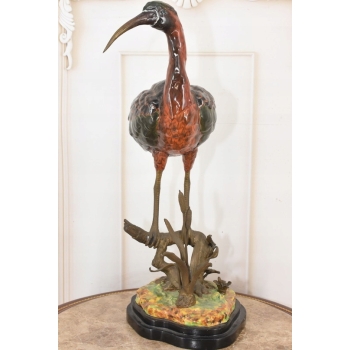 Porcelanowa CZapla na Gałęzi - Malowana Porcelana Okuta Brązem