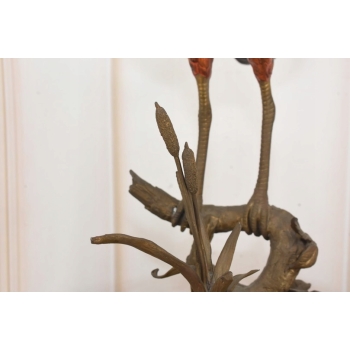 Porcelanowa CZapla na Gałęzi - Malowana Porcelana Okuta Brązem