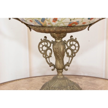 Antyczna Patera Owocnik - Porcelana + Brąz - Kwiaty