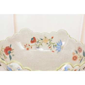 Antyczna Patera Owocnik - Porcelana + Brąz - Kwiaty