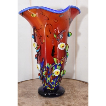 Szkło Murano Style - Czerwony Wazon Kwiaty 3d