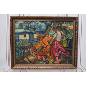 Z. Stryjeńska - Zakochani Górale - Duży Stary Obraz Olejny