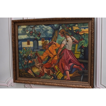 Z. Stryjeńska - Zakochani Górale - Duży Stary Obraz Olejny