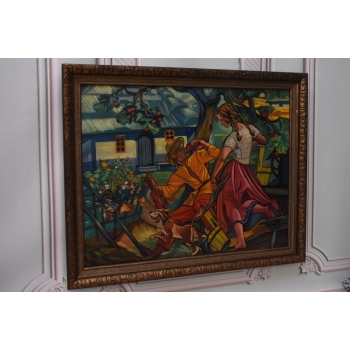 Z. Stryjeńska - Zakochani Górale - Duży Stary Obraz Olejny